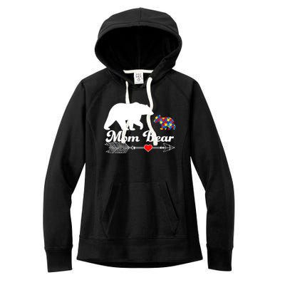 Autism Mom Bear Puzzle Autism Awareness Autistic Support Meaningful Gift Women's Fleece Hoodie