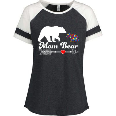 Autism Mom Bear Puzzle Autism Awareness Autistic Support Meaningful Gift Enza Ladies Jersey Colorblock Tee