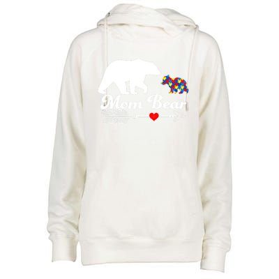 Autism Mom Bear Puzzle Autism Awareness Autistic Support Meaningful Gift Womens Funnel Neck Pullover Hood