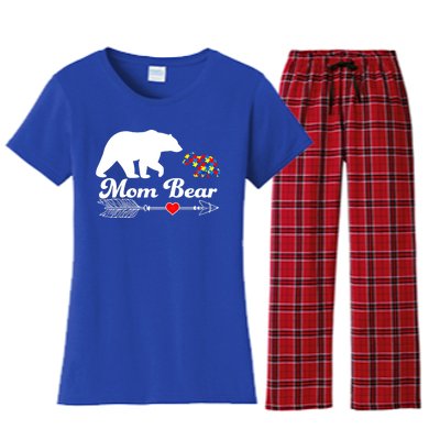 Autism Mom Bear Puzzle Autism Awareness Autistic Support Meaningful Gift Women's Flannel Pajama Set