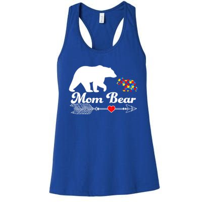 Autism Mom Bear Puzzle Autism Awareness Autistic Support Meaningful Gift Women's Racerback Tank