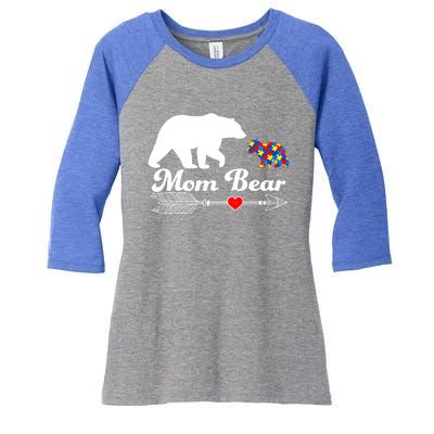 Autism Mom Bear Puzzle Autism Awareness Autistic Support Meaningful Gift Women's Tri-Blend 3/4-Sleeve Raglan Shirt