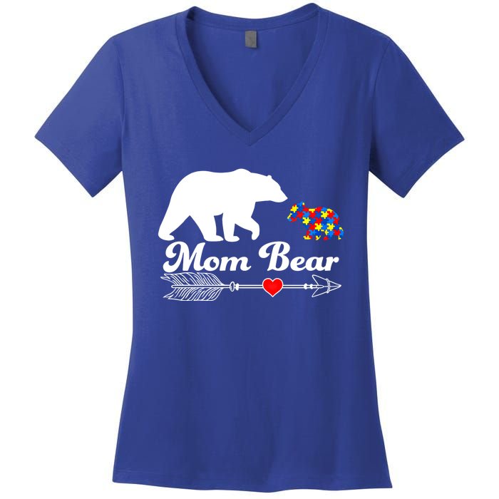 Autism Mom Bear Puzzle Autism Awareness Autistic Support Meaningful Gift Women's V-Neck T-Shirt