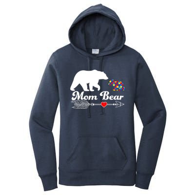 Autism Mom Bear Puzzle Autism Awareness Autistic Support Meaningful Gift Women's Pullover Hoodie