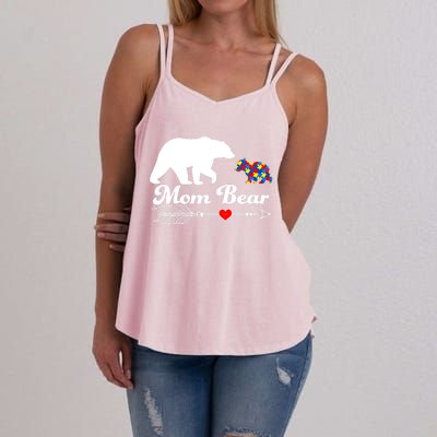 Autism Mom Bear Puzzle Autism Awareness Autistic Support Meaningful Gift Women's Strappy Tank