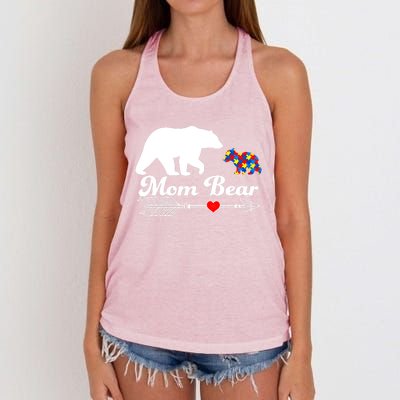 Autism Mom Bear Puzzle Autism Awareness Autistic Support Meaningful Gift Women's Knotted Racerback Tank