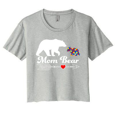 Autism Mom Bear Puzzle Autism Awareness Autistic Support Meaningful Gift Women's Crop Top Tee