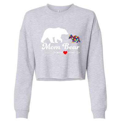 Autism Mom Bear Puzzle Autism Awareness Autistic Support Meaningful Gift Cropped Pullover Crew