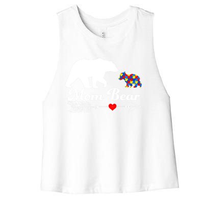 Autism Mom Bear Puzzle Autism Awareness Autistic Support Meaningful Gift Women's Racerback Cropped Tank