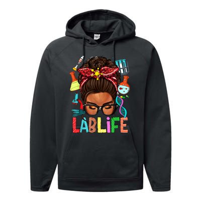 Afro Messy Bun Laboratory Life Lab Week 2024 Lab Technician Performance Fleece Hoodie