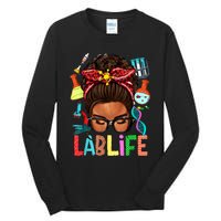 Afro Messy Bun Laboratory Life Lab Week 2024 Lab Technician Tall Long Sleeve T-Shirt