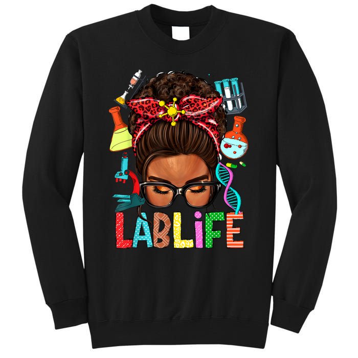 Afro Messy Bun Laboratory Life Lab Week 2024 Lab Technician Tall Sweatshirt