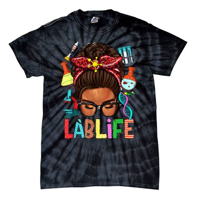 Afro Messy Bun Laboratory Life Lab Week 2024 Lab Technician Tie-Dye T-Shirt