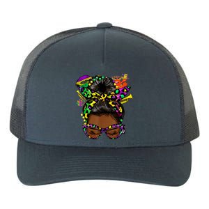 Afro Messy Bun Happy Mardi Gras Black Women Carnival Yupoong Adult 5-Panel Trucker Hat