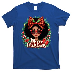 Afro Messy Bun Merry Christmas African American Black Great Gift T-Shirt