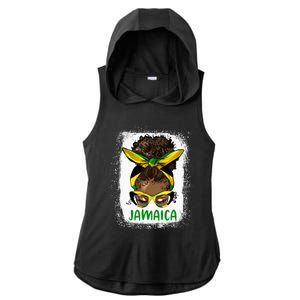 Afro Messy Bun Jamaica Flag Jamaican Girl Black Woman Ladies PosiCharge Tri-Blend Wicking Draft Hoodie Tank