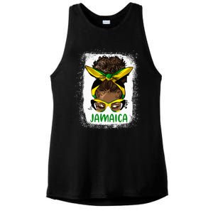 Afro Messy Bun Jamaica Flag Jamaican Girl Black Woman Ladies PosiCharge Tri-Blend Wicking Tank