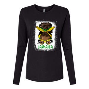 Afro Messy Bun Jamaica Flag Jamaican Girl Black Woman Womens Cotton Relaxed Long Sleeve T-Shirt