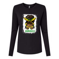 Afro Messy Bun Jamaica Flag Jamaican Girl Black Woman Womens Cotton Relaxed Long Sleeve T-Shirt