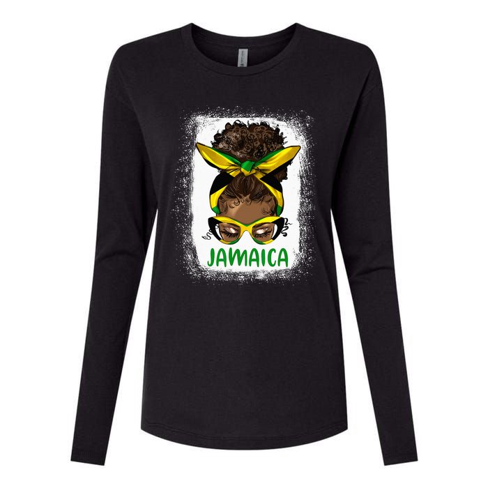 Afro Messy Bun Jamaica Flag Jamaican Girl Black Woman Womens Cotton Relaxed Long Sleeve T-Shirt