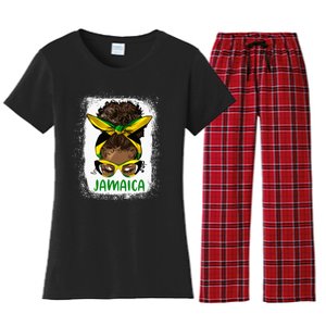 Afro Messy Bun Jamaica Flag Jamaican Girl Black Woman Women's Flannel Pajama Set