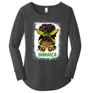 Afro Messy Bun Jamaica Flag Jamaican Girl Black Woman Women's Perfect Tri Tunic Long Sleeve Shirt