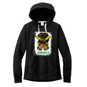 Afro Messy Bun Jamaica Flag Jamaican Girl Black Woman Women's Fleece Hoodie