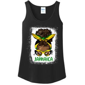 Afro Messy Bun Jamaica Flag Jamaican Girl Black Woman Ladies Essential Tank