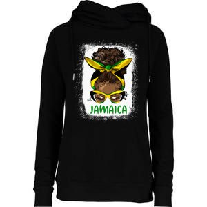 Afro Messy Bun Jamaica Flag Jamaican Girl Black Woman Womens Funnel Neck Pullover Hood