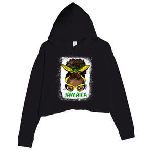 Afro Messy Bun Jamaica Flag Jamaican Girl Black Woman Crop Fleece Hoodie