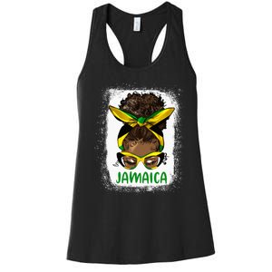 Afro Messy Bun Jamaica Flag Jamaican Girl Black Woman Women's Racerback Tank