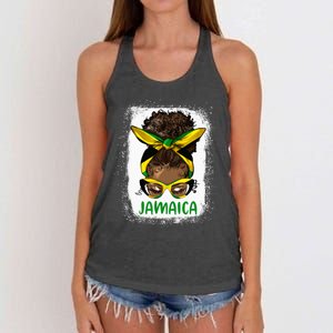 Afro Messy Bun Jamaica Flag Jamaican Girl Black Woman Women's Knotted Racerback Tank