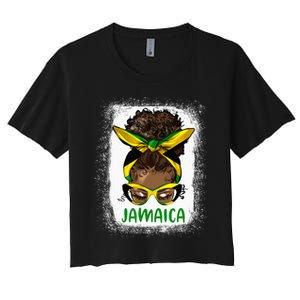 Afro Messy Bun Jamaica Flag Jamaican Girl Black Woman Women's Crop Top Tee