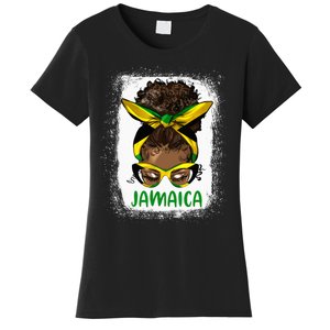 Afro Messy Bun Jamaica Flag Jamaican Girl Black Woman Women's T-Shirt