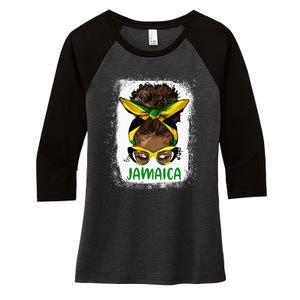 Afro Messy Bun Jamaica Flag Jamaican Girl Black Woman Women's Tri-Blend 3/4-Sleeve Raglan Shirt