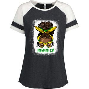 Afro Messy Bun Jamaica Flag Jamaican Girl Black Woman Enza Ladies Jersey Colorblock Tee