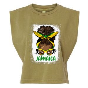 Afro Messy Bun Jamaica Flag Jamaican Girl Black Woman Garment-Dyed Women's Muscle Tee