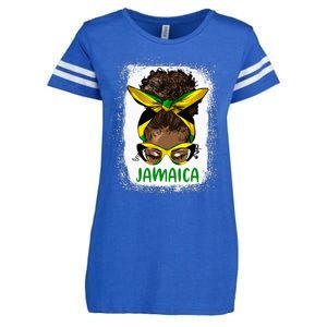 Afro Messy Bun Jamaica Flag Jamaican Girl Black Woman Enza Ladies Jersey Football T-Shirt