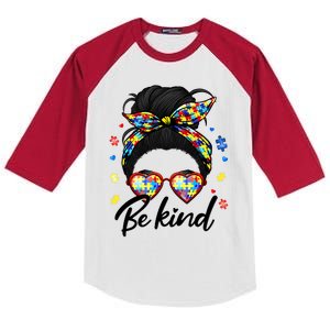 Autism Month Be Kind Autism Awareness For Autism Mom Kids Colorblock Raglan Jersey