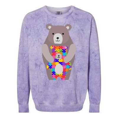 Autism Mama Bear Gift Cool Gift Cute Autistic Hoody Gift Colorblast Crewneck Sweatshirt