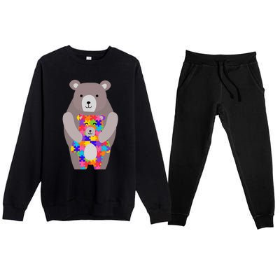 Autism Mama Bear Gift Cool Gift Cute Autistic Hoody Gift Premium Crewneck Sweatsuit Set