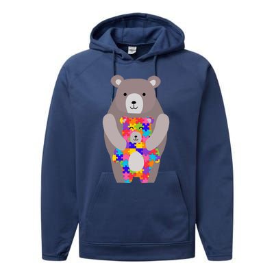 Autism Mama Bear Gift Cool Gift Cute Autistic Hoody Gift Performance Fleece Hoodie