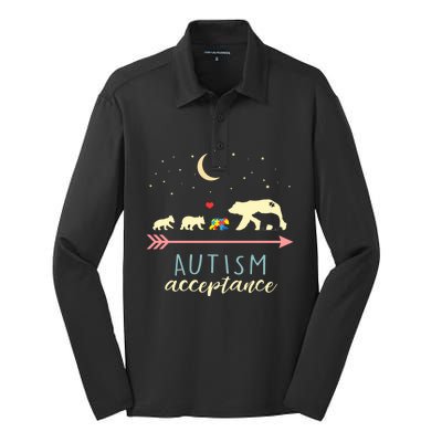 Autism Mama Bear With 4 Cubs Meaningful Gift Silk Touch Performance Long Sleeve Polo