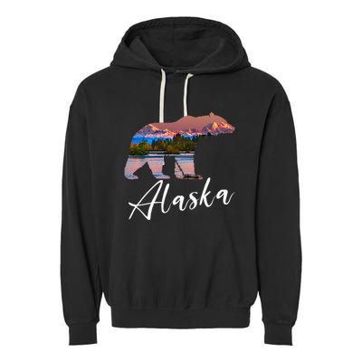 Alaskan Mountains Bear Grizzly Alaska State Souvenirs Garment-Dyed Fleece Hoodie