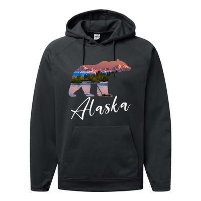 Alaskan Mountains Bear Grizzly Alaska State Souvenirs Performance Fleece Hoodie