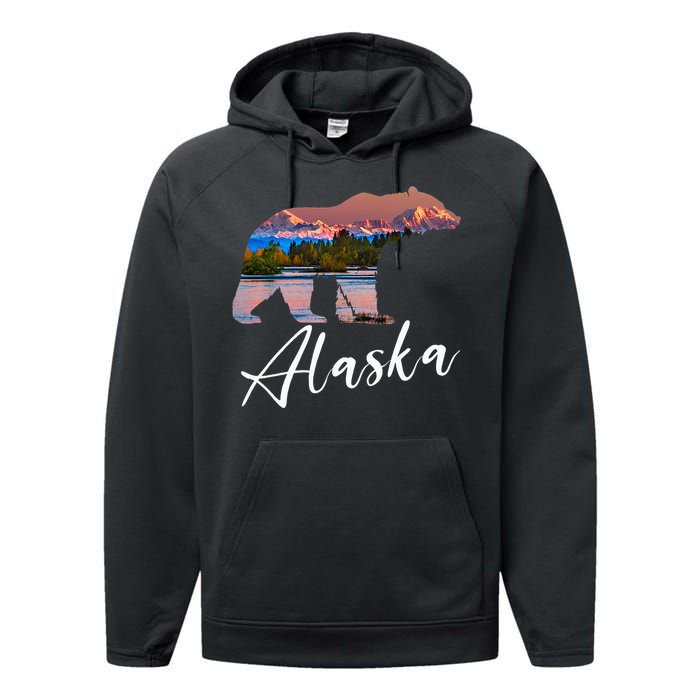 Alaskan Mountains Bear Grizzly Alaska State Souvenirs Performance Fleece Hoodie