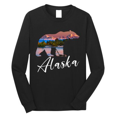 Alaskan Mountains Bear Grizzly Alaska State Souvenirs Long Sleeve Shirt