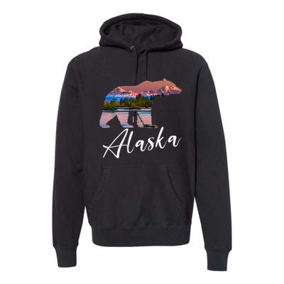 Alaskan Mountains Bear Grizzly Alaska State Souvenirs Premium Hoodie