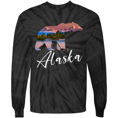 Alaskan Mountains Bear Grizzly Alaska State Souvenirs Tie-Dye Long Sleeve Shirt