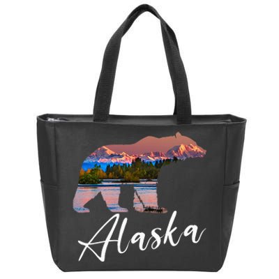 Alaskan Mountains Bear Grizzly Alaska State Souvenirs Zip Tote Bag